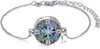 wholesale 925 Sterling Silver Compass Locket Bracelet with Abalone Shell Inlay and Chain Necklace Set for Women Men-Compass Urn Bracelet
