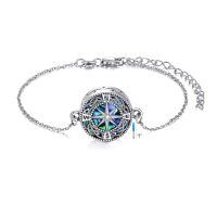 wholesale 925 Sterling Silver Compass Locket Bracelet with Abalone Shell Inlay and Chain Necklace Set for Women Men-Compass Urn Bracelet