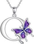 wholesale Sterling Silver Purple Butterfly A Z 26 Letters Pendant Necklace-0-0