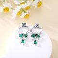 wholesale 925 Sterling Silver Green Emerald Drop Hoop Earrings with Purple Centerstone and Cubic Zirconia Accents-0-1