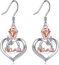 wholesale TOUPOP Nana Earrings Dangle Earrings With Rose Flower 925 Sterling Silver Dangle Drop Hook Earrings Nana Jewelry Birthday Gifts For Nana Grandma Nana Earrings Love Heart Rose Flower Earrings Christmas Birthday Gifts (nana) -undefined