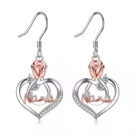 TOUPOP Sterling Silver Rose Flower Dangle Drop Hook Earrings-undefined