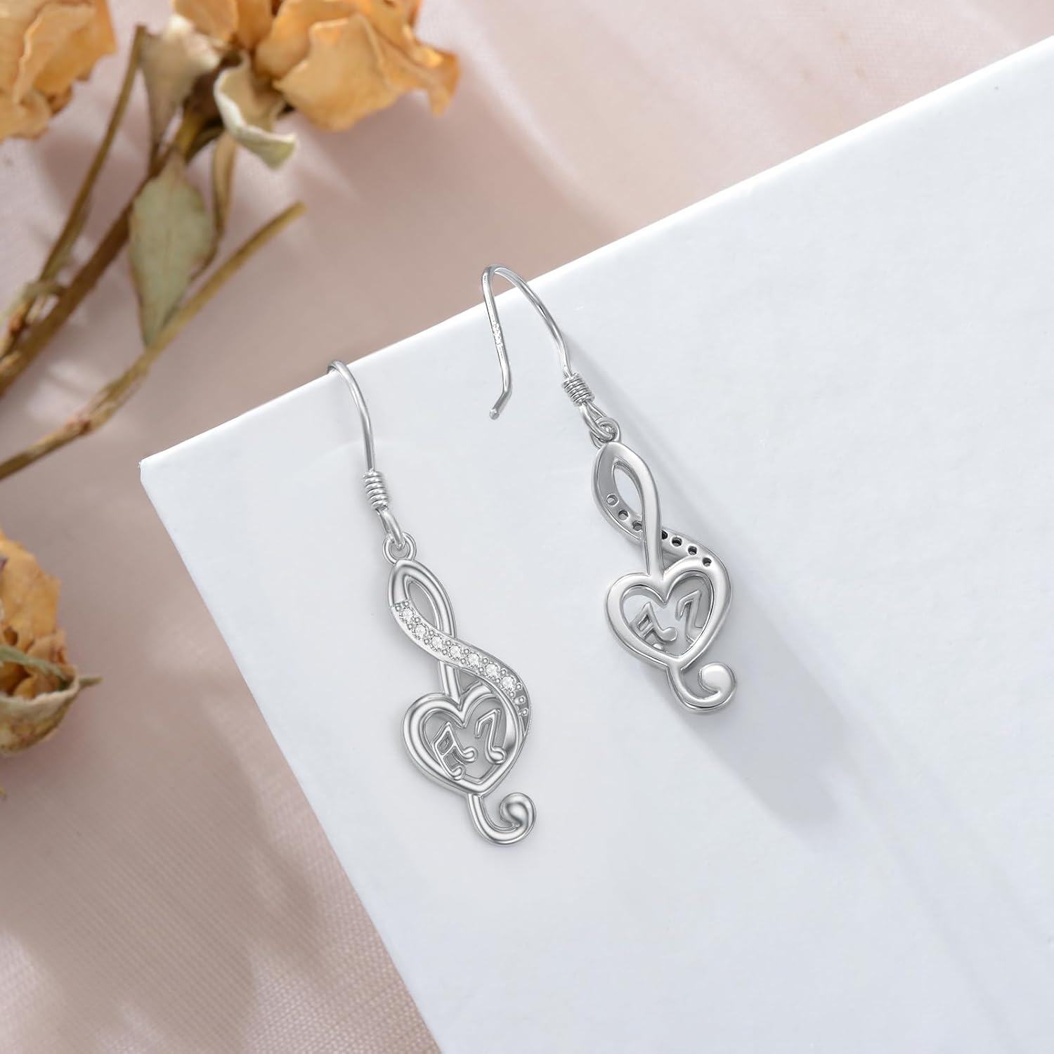  Sterling Silver Cubic Zirconia Music Note Earrings Necklace Pendant Jewelry Gift -0-2