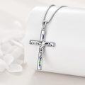 wholesale 925 Sterling Silver Blue Abalone Shell Inlay Faith Hope Love Cross Pendant Necklace for Women Men -0-2