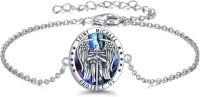 wholesale 925 Sterling Silver Saint Michael Medal Bracelet for Men Women Catholic Protection Talisman 7+2 inch-Silver-Saint Michael Bracelet for Men