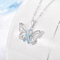 wholesale 925 Sterling Silver Blue Crystal Butterfly Pendant Necklace - PTSD Awareness s for Women-0-1