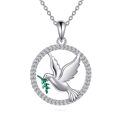 wholesale 925 Sterling Silver Dove with Olive Branch Pendant Necklace for Women-0-0