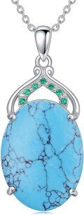 wholesale 925 Sterling Silver Natural Turquoise Stone Teardrop Shape Pendant Necklace for Women Girls Gifts Vintage Bohemian Style Jewelry 43cm Chain Length-0-0