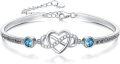 wholesale 925 Sterling Silver Blue Crystal Grandmother and Granddaughter Infinity Heart Bracelet-0-0