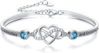 wholesale 925 Sterling Silver Blue Crystal Grandmother and Granddaughter Infinity Heart Bracelet-Bangle for Grandmother&Granddaughter