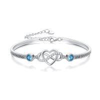 wholesale 925 Sterling Silver Blue Crystal Grandmother and Granddaughter Infinity Heart Bracelet-Bangle for Grandmother&Granddaughter