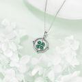 wholesale 925 Sterling Silver Four Leaf Clover Platinum Plated Green Crystal Pendant Necklace-0-2