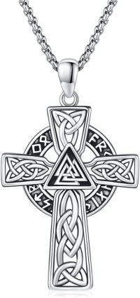 wholesale 925 Sterling Silver Celtic Knot Triangle Pendant Norse Valknut Amulet Chain Necklace for Men & Women -Valknut