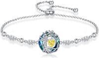 wholesale 925 Sterling Silver Austrian Crystal Tree of Life Birthstone Bracelet for Women-11-Nov-Citrine