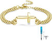 wholesale Gold 925 Sterling Silver Cross Cremation Jewelry Urn Bracelet with Funnel and Filler Tool Set for Women's Memory Keepsakes-Gold