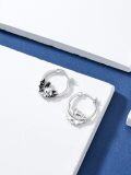 wholesale 925 Sterling Silver Black Enamel Bat Hoop Earrings for Women - Cute Animal  Set-0-4