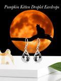 wholesale 925 Sterling Silver Witch Hat Black Cat Teardrop Dangle Earrings for Women Girls Halloween  4cm Long-0-5