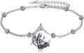 wholesale 925 Sterling Silver Fairy Moon Charm Anklet with Beads and Flower Design for Women-0-0