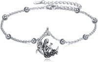 wholesale 925 Sterling Silver Fairy Moon Charm Anklet with Beads and Flower Design for Women-fairy bracelet
