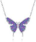 wholesale 925 Sterling Silver Purple Fire Opal Butterfly Pendant Necklace Minimalist Charm s for Her-0-0