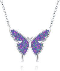 wholesale 925 Sterling Silver Purple Fire Opal Butterfly Pendant Necklace Minimalist Charm s for Her-Butterfly Necklace(Purple-2)