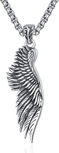 wholesale 925 Sterling Silver Angel Wing Pendant on Rolo Chain - Mens Jewelry (22+2)-Wing