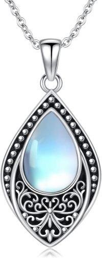 wholesale 925 Sterling Silver Moonstone & Turquoise Teardrop Pendant Necklace with Onyx and Larimar Accents-01-Moonstone