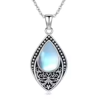 wholesale 925 Sterling Silver Moonstone & Turquoise Teardrop Pendant Necklace Wholesale with Onyx and Larimar Accents-01-Moonstone