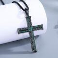 wholesale 925 Sterling Silver Black Plated Rope Design Turquoise Inlay Cross Pendant Necklace for Men's Religious s-0-4