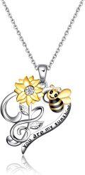 wholesale 925 Sterling Silver Sunflower & Bee Infinity Love Necklace for Women-0-0