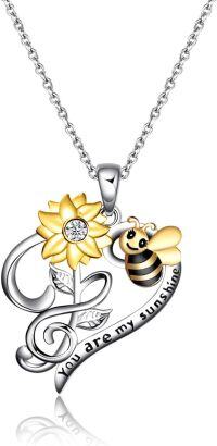 wholesale 925 Sterling Silver Sunflower & Bee Infinity Love Necklace for Women-bee neckalce heart
