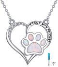wholesale 925 Sterling Silver Paw Print Heart Cremation Jewelry Urn Pendant Necklace with Opal Stone and I Love You Forever Engraving (Ash Holder)-0-0