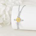 wholesale 925 Sterling Silver Cross with Yellow Gold Plated Sunflower and Cubic Zirconia Pendant Necklace for Women-0-4