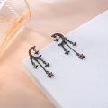 wholesale Gold 925 Sterling Silver CZ Sparkling Crescent Moon & Stars Dangle Drop Earrings with Chain 2 Long-0-9
