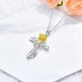 wholesale 925 Sterling Silver Cross Pendant With Red Gemstone And Lily Design-0-40