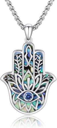 wholesale 925 Sterling Silver Abalone Shell Hamsa Evil Eye Pendant Necklace-B-Eye