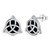 wholesale 925 Sterling Silver Black Onyx Zircon Celtic Viking Stud Earrings Hypoallergenic Punk Gothic Jewelry for Women Men-Stud-Stud