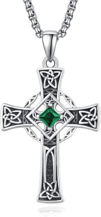 wholesale Sterling Silver Garnet Celtic Cross Necklace for Men 22 +2 Chain-Silver-May