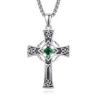 wholesale 925 Sterling Silver Garnet Celtic Cross Necklace for Men 22 +2 Chain-Silver-May