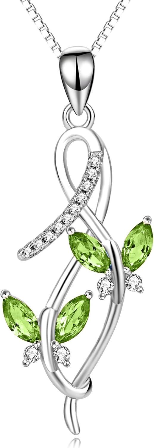 Sterling Silver Austrian Crystal Infinity Butterfly Pendant Necklace-A-Peridot Green