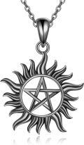 wholesale 925 Sterling Silver Supernatural Anti-Possession Pentagram Sunburst Pendant Necklace-0-0