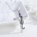 wholesale 925 Sterling Silver Black Cat on Cross Pendant Necklace for Women and Men-0-1