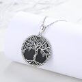 wholesale 925 Sterling Silver Tree of Life with Black Onyx and Cross Pendant Necklace Gift for Women-0-1