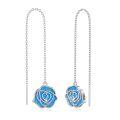 wholesale 925 Sterling Silver Blue Leaf Long Chain Earrings-0-0