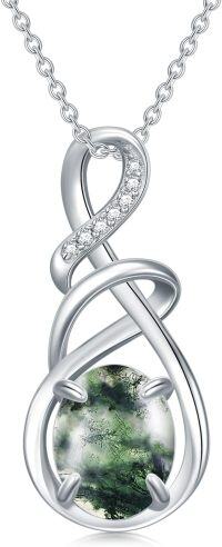 wholesale Sterling Silver Infinity Birthstone Pendant Necklace for Women-14-Moss Agate