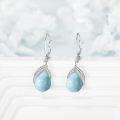 wholesale 925 Sterling Silver Blue Larimar Stone Drop Earring with White Crystal Accents-0-2