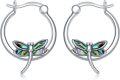 wholesale 925 Sterling Silver Abalone Shell Inlay Dragonfly Huggie Hoop Earrings 20mm Austrian Crystals-0-0