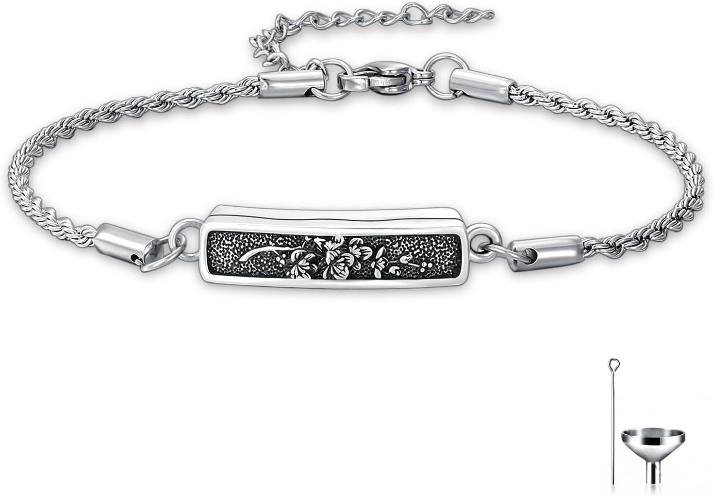 Sterling Silver Stone Urn Bracelet for Ashes Vintage Filigree Cremation Bangle-Cherry Blossom
