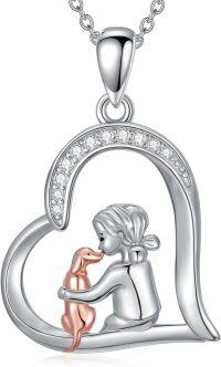 wholesale 925 Sterling Silver Girl and Dog in Heart Shape Pendant Necklace for Women-Heart Dog