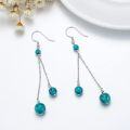 wholesale 925 Sterling Silver Turquoise Ball Earrings with 4mm 6mm 8mm Beads, Hypoallergenic Lightweight Dangle Jewelry Gift for Women-0-2
